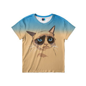 Детская футболка 3D с принтом Grumpy cat ART в Тюмени, 100% гипоаллергенный полиэфир | прямой крой, круглый вырез горловины, длина до линии бедер, чуть спущенное плечо, ткань немного тянется | Тематика изображения на принте: cat | grumpy | грустный кот | киса | кот | котэ | котяра | кошка | мем | сердитый кот