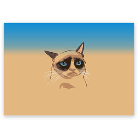 Поздравительная открытка с принтом Grumpy cat ART в Тюмени, 100% бумага | плотность бумаги 280 г/м2, матовая, на обратной стороне линовка и место для марки
 | Тематика изображения на принте: cat | grumpy | грустный кот | киса | кот | котэ | котяра | кошка | мем | сердитый кот