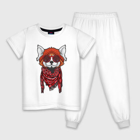 Детская пижама хлопок с принтом Панда в Тюмени, 100% хлопок |  брюки и футболка прямого кроя, без карманов, на брюках мягкая резинка на поясе и по низу штанин
 | красная панда | медведь | панда | панды | с медведем | с пандой | стиль | стильная
