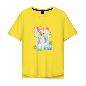 Мужская футболка хлопок Oversize с принтом Просто Улыбнись в Тюмени, 100% хлопок | свободный крой, круглый ворот, “спинка” длиннее передней части | 