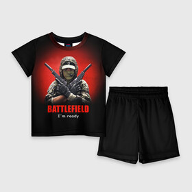 Детский костюм с шортами 3D с принтом BATTLEFIELD в Тюмени,  |  | battlefield | воин | война | игрок | оружие | солдат | шутер