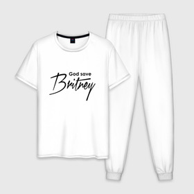 Мужская пижама хлопок с принтом God save Britney в Тюмени, 100% хлопок | брюки и футболка прямого кроя, без карманов, на брюках мягкая резинка на поясе и по низу штанин
 | Тематика изображения на принте: baby one more time | britney spears | oops | бритни спирс