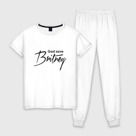 Женская пижама хлопок с принтом God save Britney в Тюмени, 100% хлопок | брюки и футболка прямого кроя, без карманов, на брюках мягкая резинка на поясе и по низу штанин | baby one more time | britney spears | oops | бритни спирс