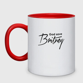 Кружка двухцветная с принтом God save Britney в Тюмени, керамика | объем — 330 мл, диаметр — 80 мм. Цветная ручка и кайма сверху, в некоторых цветах — вся внутренняя часть | Тематика изображения на принте: baby one more time | britney spears | oops | бритни спирс