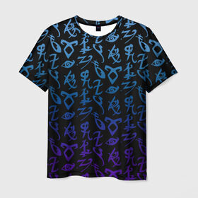 Мужская футболка 3D с принтом Blue runes в Тюмени, 100% полиэфир | прямой крой, круглый вырез горловины, длина до линии бедер | freeform | shadowhunters | доминик шервуд | клэри фрэй | кэтрин макнамара | фэнтази