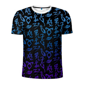 Мужская футболка 3D спортивная с принтом Blue runes в Тюмени, 100% полиэстер с улучшенными характеристиками | приталенный силуэт, круглая горловина, широкие плечи, сужается к линии бедра | Тематика изображения на принте: freeform | shadowhunters | доминик шервуд | клэри фрэй | кэтрин макнамара | фэнтази