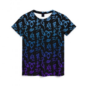 Женская футболка 3D с принтом Blue runes в Тюмени, 100% полиэфир ( синтетическое хлопкоподобное полотно) | прямой крой, круглый вырез горловины, длина до линии бедер | freeform | shadowhunters | доминик шервуд | клэри фрэй | кэтрин макнамара | фэнтази