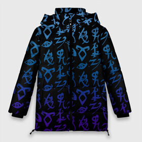 Женская зимняя куртка 3D с принтом Blue runes в Тюмени, верх — 100% полиэстер; подкладка — 100% полиэстер; утеплитель — 100% полиэстер | длина ниже бедра, силуэт Оверсайз. Есть воротник-стойка, отстегивающийся капюшон и ветрозащитная планка. 

Боковые карманы с листочкой на кнопках и внутренний карман на молнии | freeform | shadowhunters | доминик шервуд | клэри фрэй | кэтрин макнамара | фэнтази