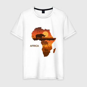 Мужская футболка хлопок с принтом Африка в Тюмени, 100% хлопок | прямой крой, круглый вырез горловины, длина до линии бедер, слегка спущенное плечо. | африка | дикая природа | дикие животные | карта | карты | носорог | природа | туризм | экзотика