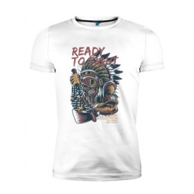 Мужская футболка премиум с принтом Индейцы в Тюмени, 92% хлопок, 8% лайкра | приталенный силуэт, круглый вырез ворота, длина до линии бедра, короткий рукав | аборигены | ацтеки | воин | индеец | майя | маска | племена | племя | с топором
