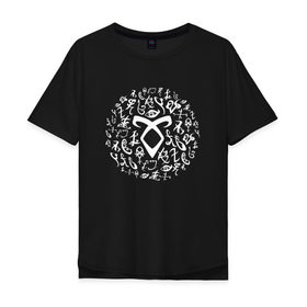 Мужская футболка хлопок Oversize с принтом Shadowhunters руны в Тюмени, 100% хлопок | свободный крой, круглый ворот, “спинка” длиннее передней части | freeform | shadowhunters | доминик шервуд | клэри фрэй | кэтрин макнамара | фэнтази
