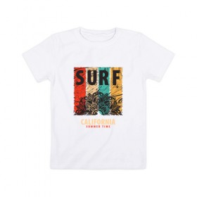 Детская футболка хлопок с принтом Surf в Тюмени, 100% хлопок | круглый вырез горловины, полуприлегающий силуэт, длина до линии бедер | абстракция | калифорния | летние | летняя | лето | серфинг | узоры