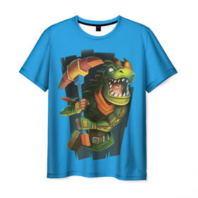 Мужская футболка 3D с принтом Rex / Fortnite в Тюмени, 100% полиэфир | прямой крой, круглый вырез горловины, длина до линии бедер | battle | fortnite | rax | rex | royale | битва | динозавр | королевская | рекс | фортнайт