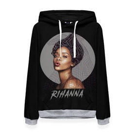 Женская толстовка 3D с принтом Rihanna в Тюмени, 100% полиэстер  | двухслойный капюшон со шнурком для регулировки, мягкие манжеты на рукавах и по низу толстовки, спереди карман-кенгуру с мягким внутренним слоем. | rihanna | риана | рианна