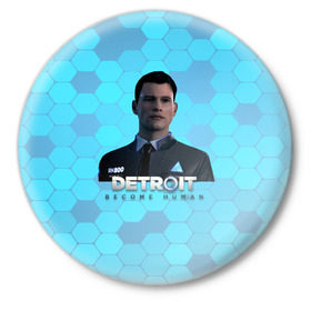 Значок с принтом Detroit: Become Human в Тюмени,  металл | круглая форма, металлическая застежка в виде булавки | android | connor | dbh | detroit | detroit become human | deviant | game | gamer | андроид | девиант | детройт | игра | коннор