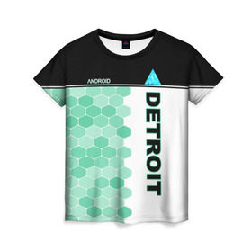 Женская футболка 3D с принтом Detroit: Become Human в Тюмени, 100% полиэфир ( синтетическое хлопкоподобное полотно) | прямой крой, круглый вырез горловины, длина до линии бедер | android | dbh | detroit | detroit become human | deviant | game | gamer | андроид | девиант | детройт | игра | костюм