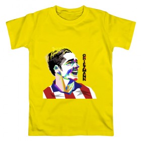 Мужская футболка хлопок с принтом Гризманн в Тюмени, 100% хлопок | прямой крой, круглый вырез горловины, длина до линии бедер, слегка спущенное плечо. | 