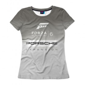 Женская футболка 3D с принтом Forza Motorsport 6 в Тюмени, 100% полиэфир ( синтетическое хлопкоподобное полотно) | прямой крой, круглый вырез горловины, длина до линии бедер | gear | top | авангард | вип | гонки | машина | офф | порше | сиквел | сила | скорость | спин