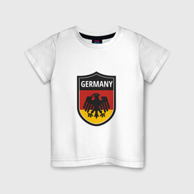 Детская футболка хлопок с принтом Germany в Тюмени, 100% хлопок | круглый вырез горловины, полуприлегающий силуэт, длина до линии бедер | football | germany | sport | германия | мяч | нойер | орёл | сборная | спорт | флаг | футбол | чемпионат мира