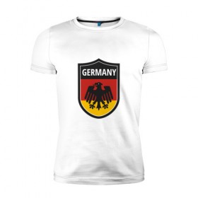 Мужская футболка премиум с принтом Germany в Тюмени, 92% хлопок, 8% лайкра | приталенный силуэт, круглый вырез ворота, длина до линии бедра, короткий рукав | football | germany | sport | германия | мяч | нойер | орёл | сборная | спорт | флаг | футбол | чемпионат мира