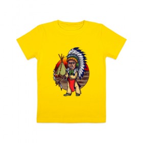 Детская футболка хлопок с принтом Индеец в Тюмени, 100% хлопок | круглый вырез горловины, полуприлегающий силуэт, длина до линии бедер | ацтек | ацтеки | индеец | индейцы | инди | коренные американцы | перья