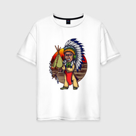 Женская футболка хлопок Oversize с принтом Индеец в Тюмени, 100% хлопок | свободный крой, круглый ворот, спущенный рукав, длина до линии бедер
 | ацтек | ацтеки | индеец | индейцы | инди | коренные американцы | перья
