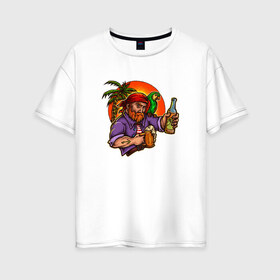 Женская футболка хлопок Oversize с принтом Пират в Тюмени, 100% хлопок | свободный крой, круглый ворот, спущенный рукав, длина до линии бедер
 | летние | летняя | лето | море | морская | морские | пират | пираты | попугай