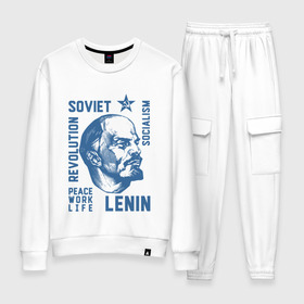 Женский костюм хлопок с принтом Ленин в Тюмени, 100% хлопок | на свитшоте круглая горловина, мягкая резинка по низу. Брюки заужены к низу, на них два вида карманов: два 