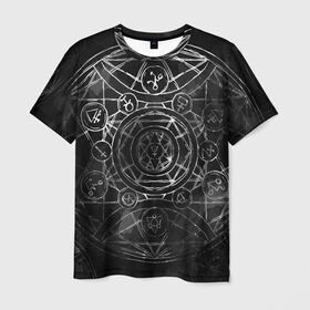 Мужская футболка 3D с принтом Black Alchemy в Тюмени, 100% полиэфир | прямой крой, круглый вырез горловины, длина до линии бедер | alchemy | art | black | circles | design | lines | metal dark | runes | алхимия | арт | блэк метал | линии | метал | руны | черный