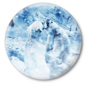 Значок с принтом Белые медведи в Тюмени,  металл | круглая форма, металлическая застежка в виде булавки | 