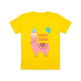 Детская футболка хлопок с принтом Лама в Тюмени, 100% хлопок | круглый вырез горловины, полуприлегающий силуэт, длина до линии бедер | llama | вечеринка | животные | лама | ламы | милые