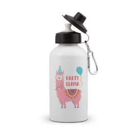 Бутылка спортивная с принтом Лама в Тюмени, металл | емкость — 500 мл, в комплекте две пластиковые крышки и карабин для крепления | llama | вечеринка | животные | лама | ламы | милые
