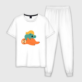 Мужская пижама хлопок с принтом Лень в Тюмени, 100% хлопок | брюки и футболка прямого кроя, без карманов, на брюках мягкая резинка на поясе и по низу штанин
 | животные | коала | кот | ленивец | отдых | сон