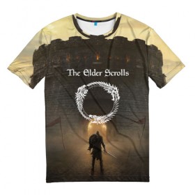 Мужская футболка 3D с принтом THE ELDER SCROLLS в Тюмени, 100% полиэфир | прямой крой, круглый вырез горловины, длина до линии бедер | bethesda | game | tes | the elder scrolss | бетезда | игры | магия | рыцарь