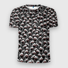 Мужская футболка 3D спортивная с принтом Большие белые акулы в Тюмени, 100% полиэстер с улучшенными характеристиками | приталенный силуэт, круглая горловина, широкие плечи, сужается к линии бедра | Тематика изображения на принте: shark | паттерн
