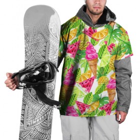 Накидка на куртку 3D с принтом Летнее настроение в Тюмени, 100% полиэстер |  | Тематика изображения на принте: summer | зелень | листья | море | пляж | тропики | фруткты | цветы
