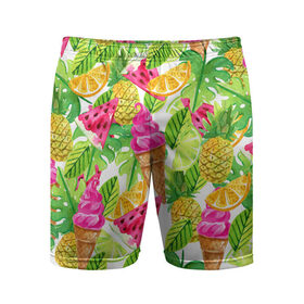 Мужские шорты 3D спортивные с принтом Летнее настроение в Тюмени,  |  | Тематика изображения на принте: summer | зелень | листья | море | пляж | тропики | фруткты | цветы