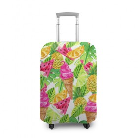 Чехол для чемодана 3D с принтом Летнее настроение в Тюмени, 86% полиэфир, 14% спандекс | двустороннее нанесение принта, прорези для ручек и колес | summer | зелень | листья | море | пляж | тропики | фруткты | цветы