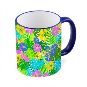 Кружка 3D с принтом Летнее настроение в Тюмени, керамика | ёмкость 330 мл | Тематика изображения на принте: гавайи | зелень | лето | листья | тропики | цветы