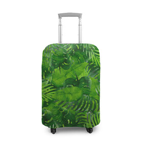 Чехол для чемодана 3D с принтом Тропики в Тюмени, 86% полиэфир, 14% спандекс | двустороннее нанесение принта, прорези для ручек и колес | джунгли | зелень | лес | листья | тропики