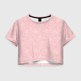 Женская футболка 3D укороченная с принтом Розовые розы в Тюмени, 100% полиэстер | круглая горловина, длина футболки до линии талии, рукава с отворотами | розы | цветы