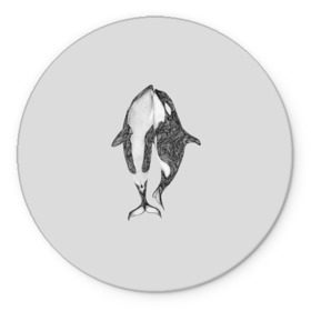 Коврик круглый с принтом Киты в Тюмени, резина и полиэстер | круглая форма, изображение наносится на всю лицевую часть | арт | касатка | касатки | кит | море | океан | рисунок | узор