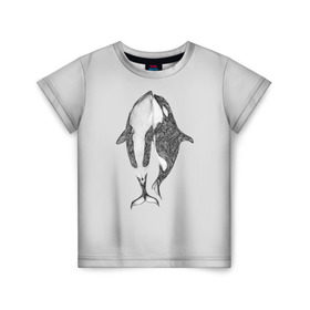 Детская футболка 3D с принтом Киты в Тюмени, 100% гипоаллергенный полиэфир | прямой крой, круглый вырез горловины, длина до линии бедер, чуть спущенное плечо, ткань немного тянется | Тематика изображения на принте: арт | касатка | касатки | кит | море | океан | рисунок | узор
