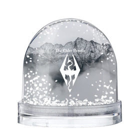 Снежный шар с принтом TES V SKYRIM в Тюмени, Пластик | Изображение внутри шара печатается на глянцевой фотобумаге с двух сторон | dragon | mountain | skyrim | tes | tes 5 | the elder scrolls | горы | дракон | логотип | эмблема