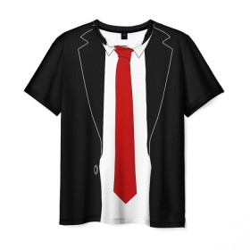 Мужская футболка 3D с принтом КОСТЮМ АГЕНТА 47 в Тюмени, 100% полиэфир | прямой крой, круглый вырез горловины, длина до линии бедер | agent 47 | галстук | пиджак | хитман