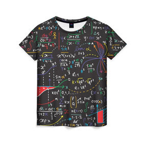 Женская футболка 3D с принтом Math в Тюмени, 100% полиэфир ( синтетическое хлопкоподобное полотно) | прямой крой, круглый вырез горловины, длина до линии бедер | математика | наука | тригонометрия | уравнения | формулы | цифры