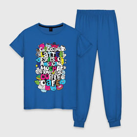 Женская пижама хлопок с принтом Виды кофе в Тюмени, 100% хлопок | брюки и футболка прямого кроя, без карманов, на брюках мягкая резинка на поясе и по низу штанин | кофе | список