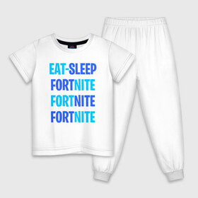 Детская пижама хлопок с принтом Eat Sleep Fortnite в Тюмени, 100% хлопок |  брюки и футболка прямого кроя, без карманов, на брюках мягкая резинка на поясе и по низу штанин
 | battle royale | fortnite | victory royale | батл роял | фортнайт