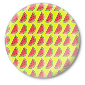 Значок с принтом Арбуз в Тюмени,  металл | круглая форма, металлическая застежка в виде булавки | pop art | style | безумство | микс | поп арт | тропики | фрукты | яркие | яркое | яркости