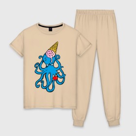 Женская пижама хлопок с принтом Mark Blink 182 в Тюмени, 100% хлопок | брюки и футболка прямого кроя, без карманов, на брюках мягкая резинка на поясе и по низу штанин | mark hoppus | octopus | марк хоппус | осьминог